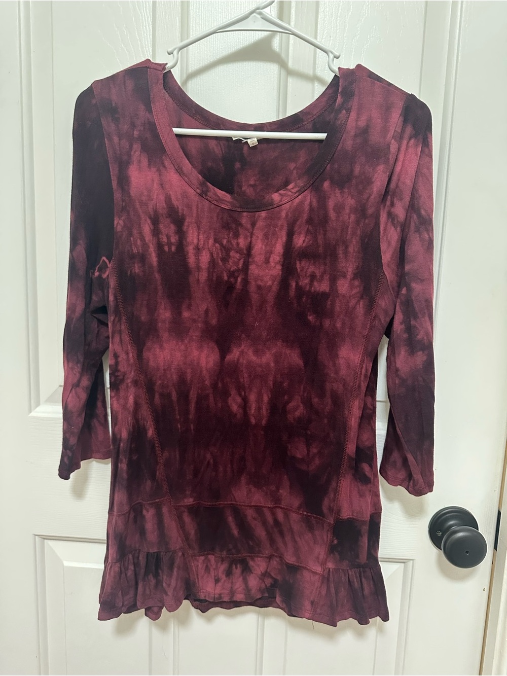 0263 Ava James Women's Long‎ Sleeve Tie-Dye Tunic Top - Burgundy size small